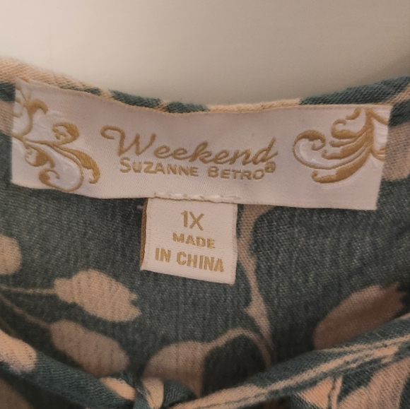 Weekend Suzanne Betro Women's Tunic Shirt Size 1X Green/Cream - Picture 3 of 8